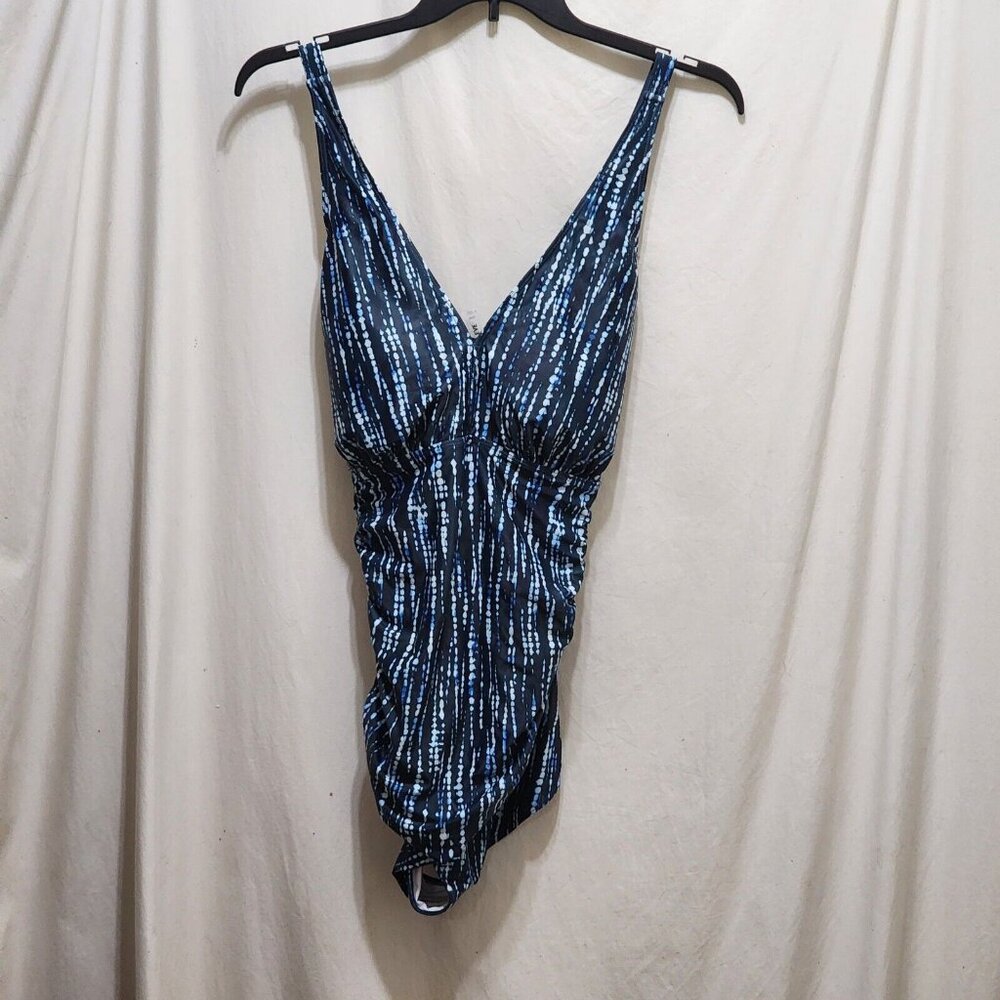 Aqua Eve Blue & White One Piece Swimsuit Criss Cross Back 20W New